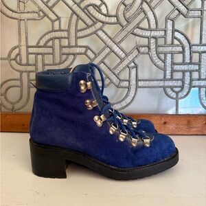 Freelance Blue Suede Ankle Boots with Silver Eyelets